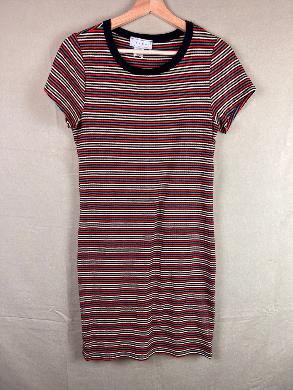 Retro Striped Short Sleeve Ribbed Stretchy Mini Dress